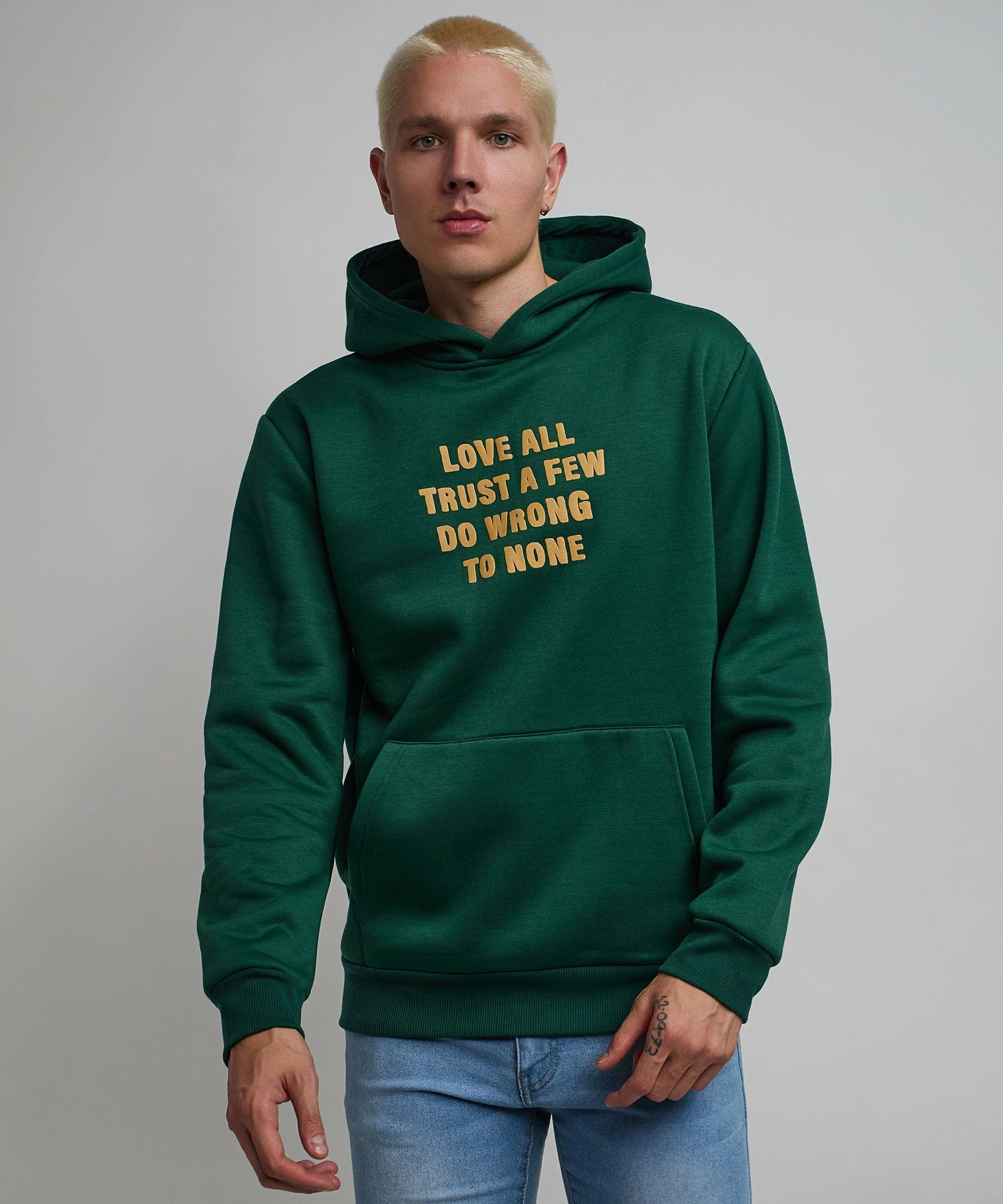 FlexibleElasticatedEdging Chic Style Love All Hoodie - Olive Green