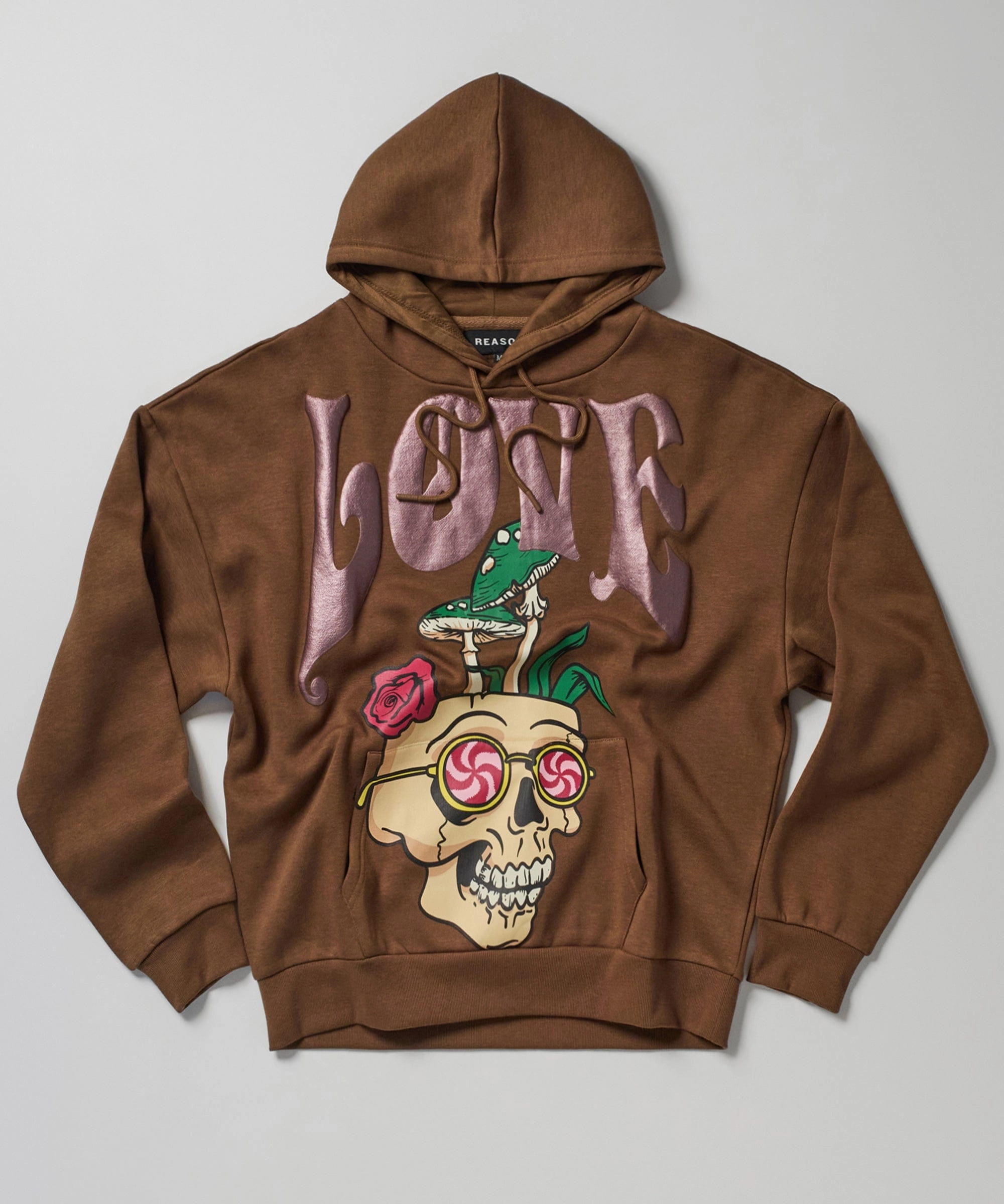 Love Hate Puff Print Hoodie - Khaki Easy Care Material OrganicCotton