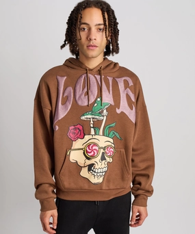 FullCut Shoulder Love Hate Puff Print Hoodie - Khaki