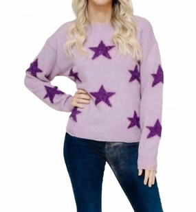 Darby Distressed Star Sweater In Lavender Winter Perfection Cozy Everyday