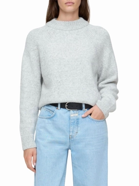 soft fit Flexible Drop Shoulder Crew Neck Long Sleeve Sweater Top In Light Grey Melange