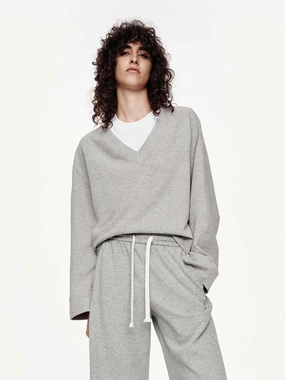 DoubleNeedle Stitching V-neck Cropped Sweatshirt