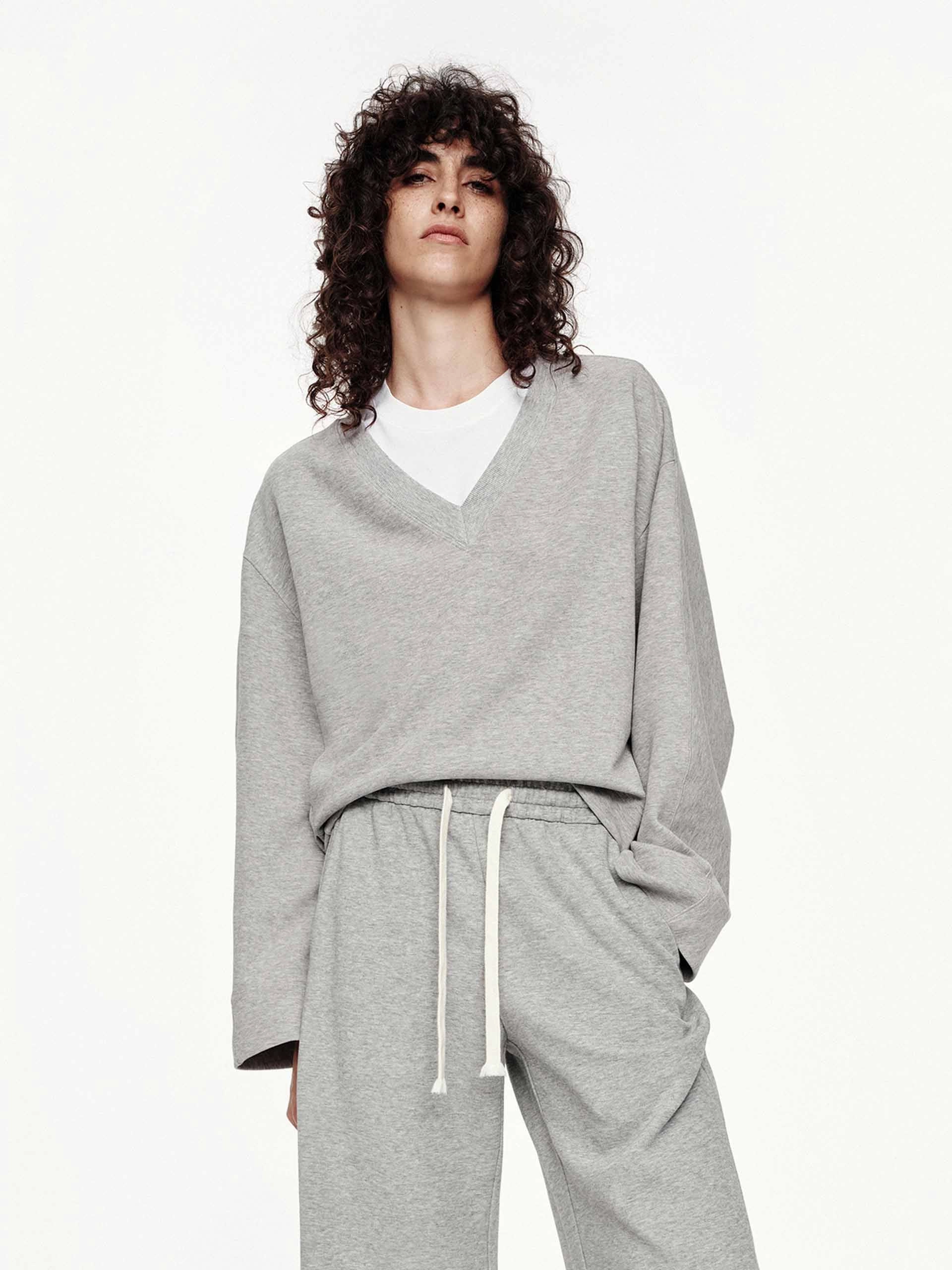 V-neck Cropped Sweatshirt Ethically Sourced Material Layered Neckline