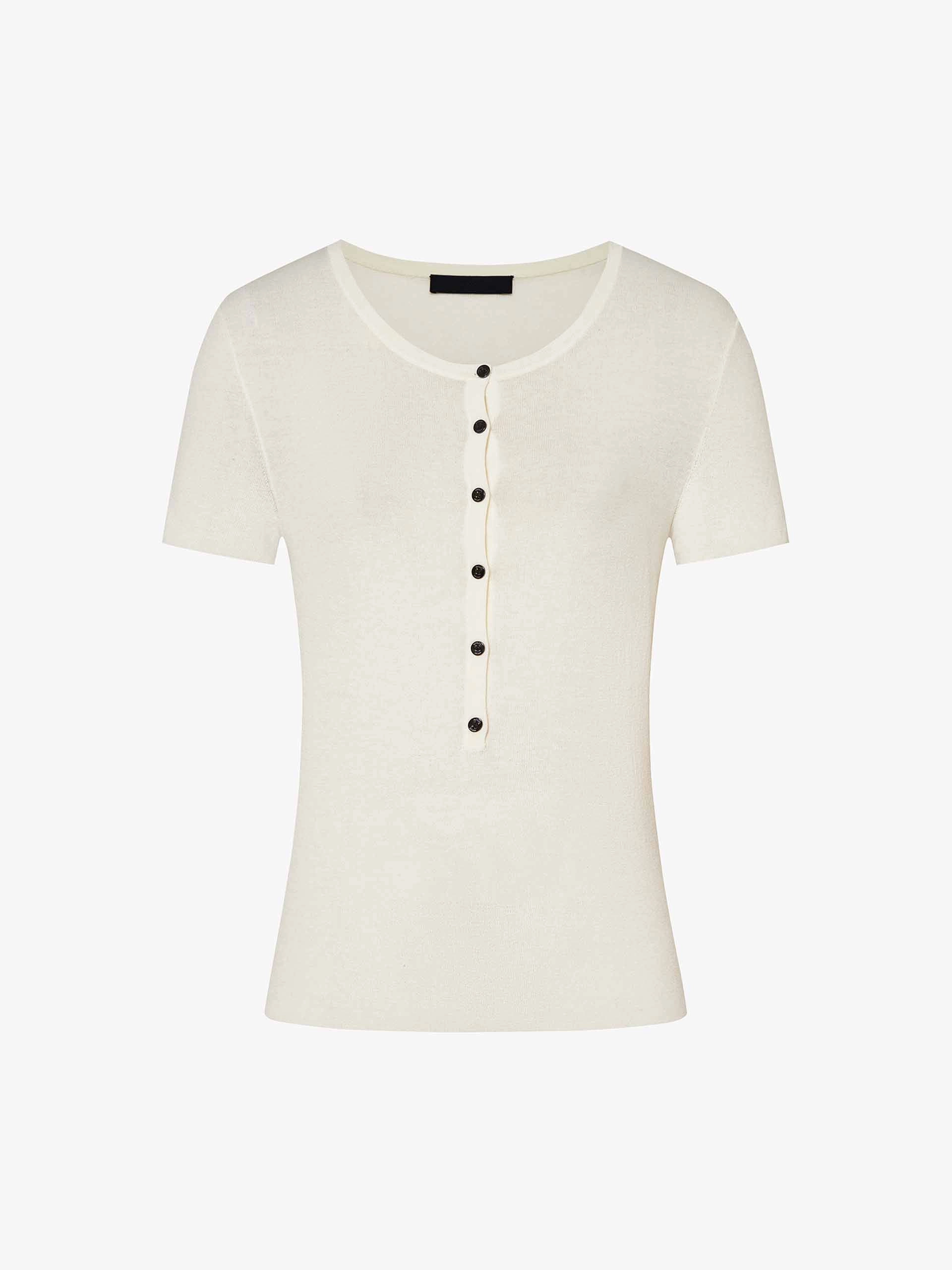 Hydrophobic Threadwork Fitted Half Button Top