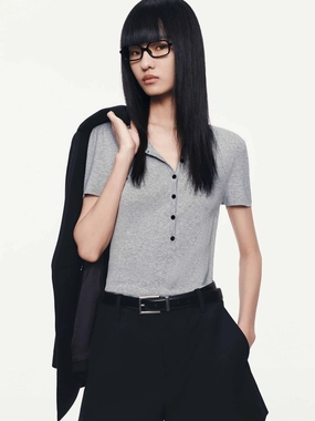 Fitted Half Button Top Vintage Shirt Layered Collar Design