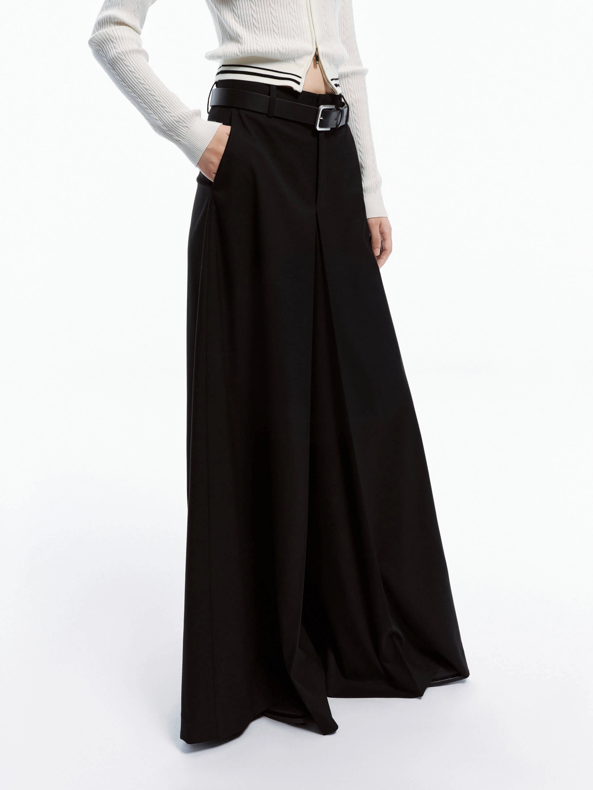 Low Waist Wide Leg Pants Side Pockets
