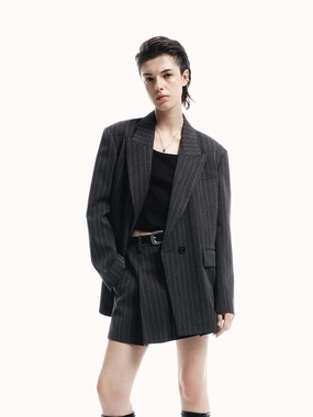 Pinstripe Structured Blazer Oversized Fit Seam Sealed Construction