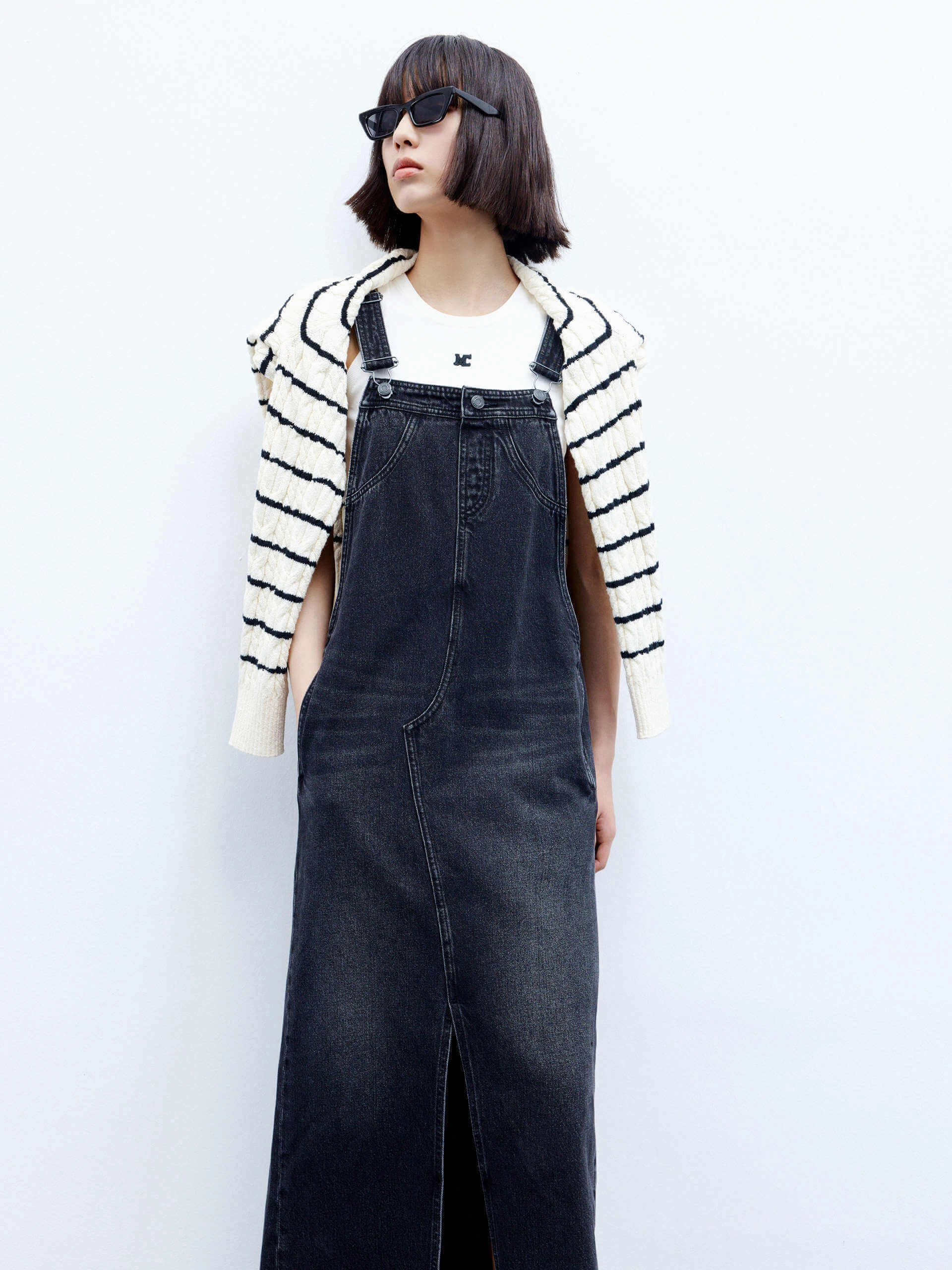 Slit Details Denim Dress Pleated-Texture Poised Vibe
