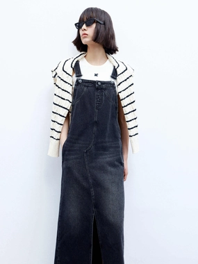 Slit Details Denim Dress Pleated-Texture Poised Vibe