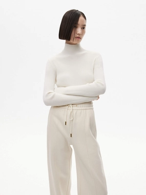 Ribbed Texture Turtleneck Top AbrasionResistant Finish Asymmetrical hem