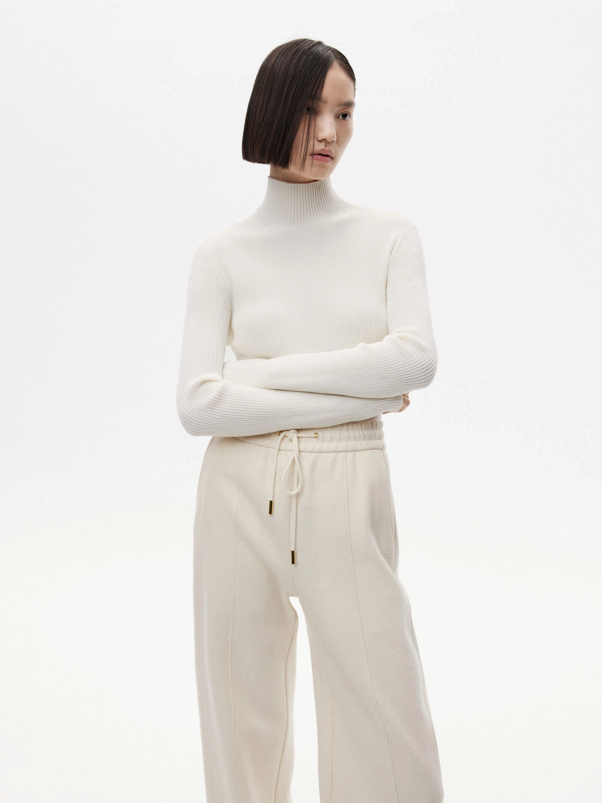 Odor Control Finish Seamless construction Ribbed Texture Turtleneck Top