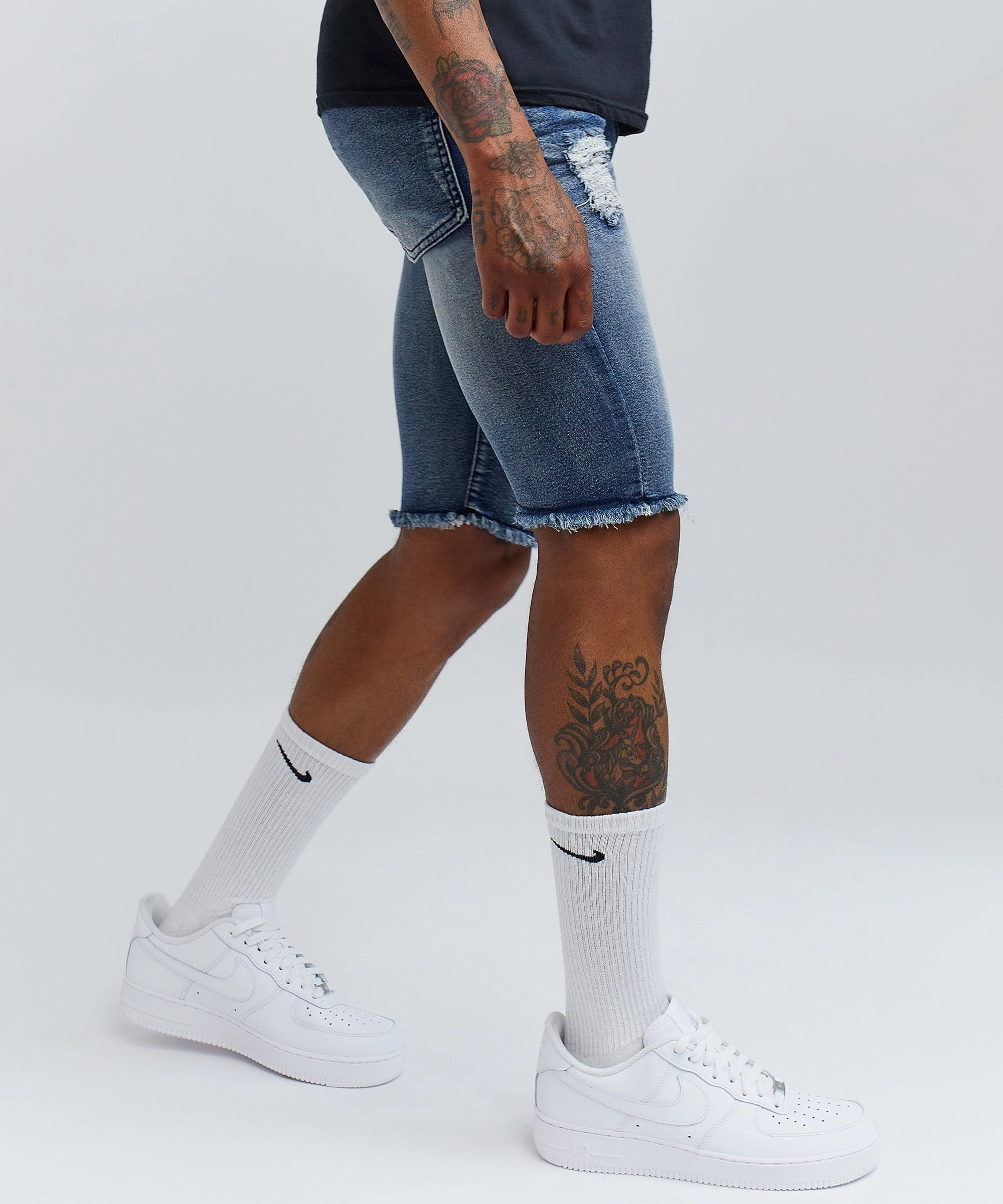 Antique Cutoff Denim Shorts LatticeKnit Durable Reinforced Elbow Patches