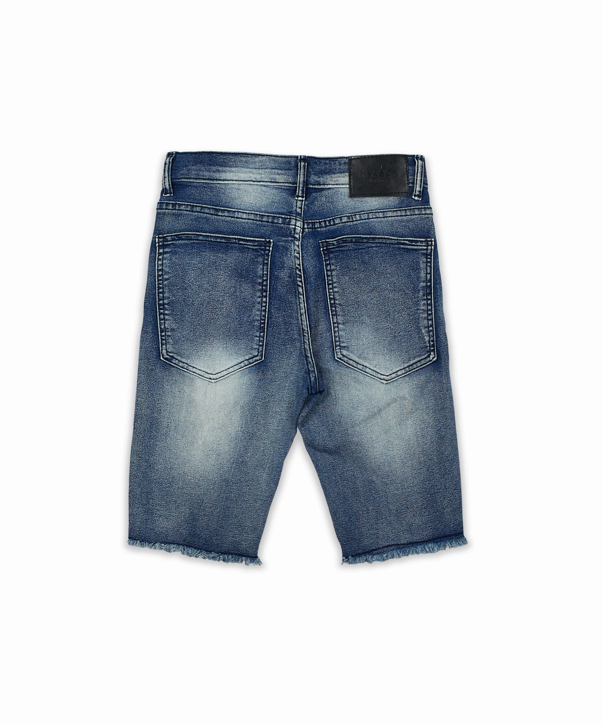 Antique Cutoff Denim Shorts Layered Panel Construction