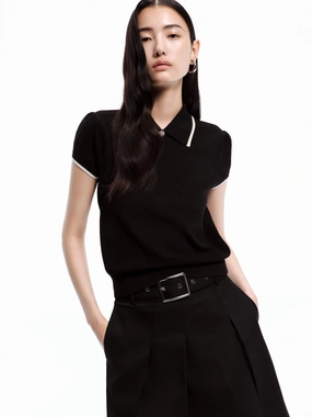 Lapel Collar Fitted Top Stretch Material