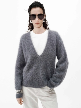Deep V-neck Cashmere Sweater Fashion Statement Silicone Print Detail