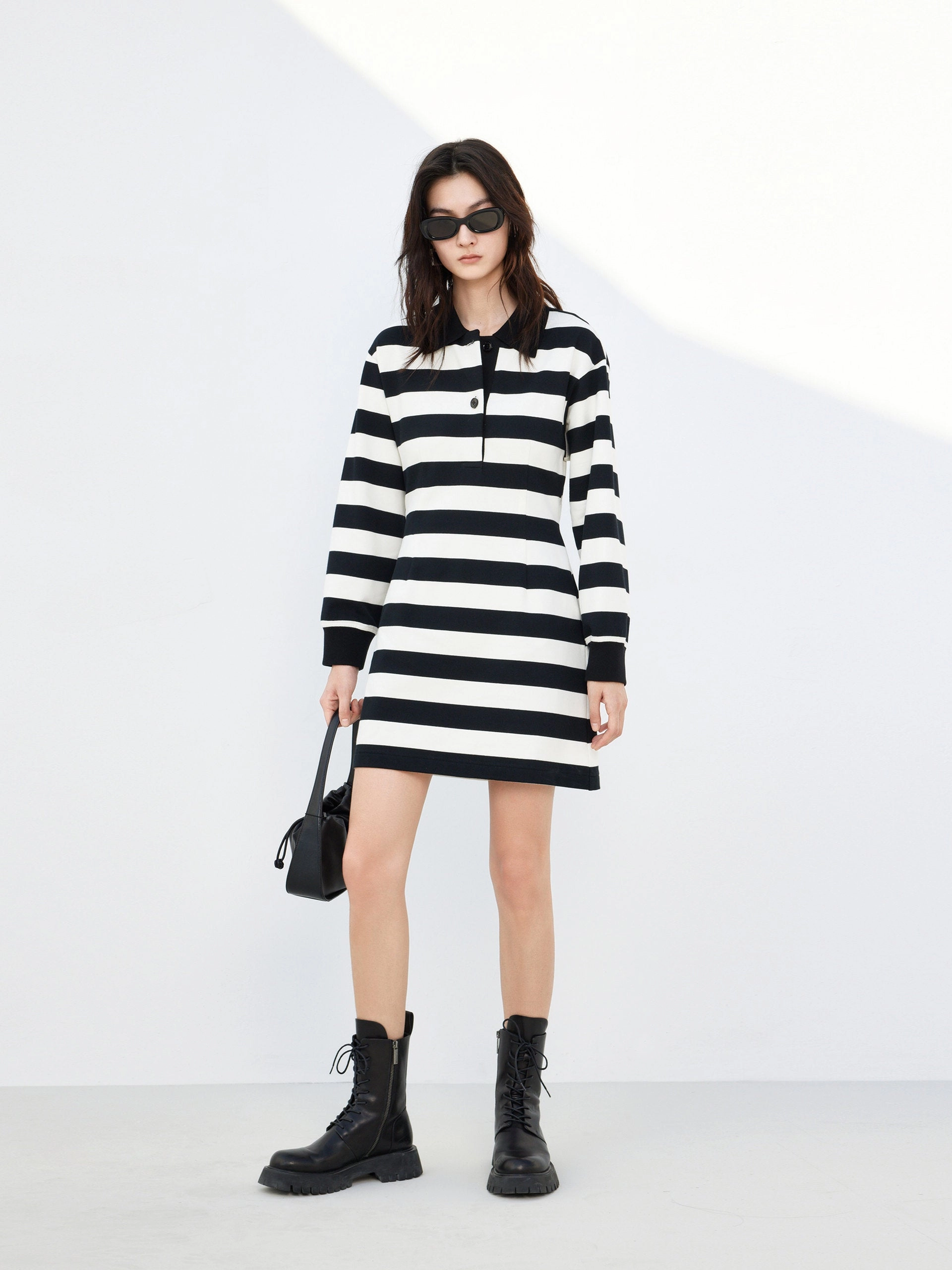 Modern Layering Smooth Curve Cutout Back Striped Dress