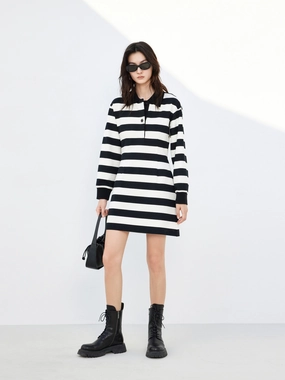 Trend Focused Modern Cut Cutout Back Striped Dress