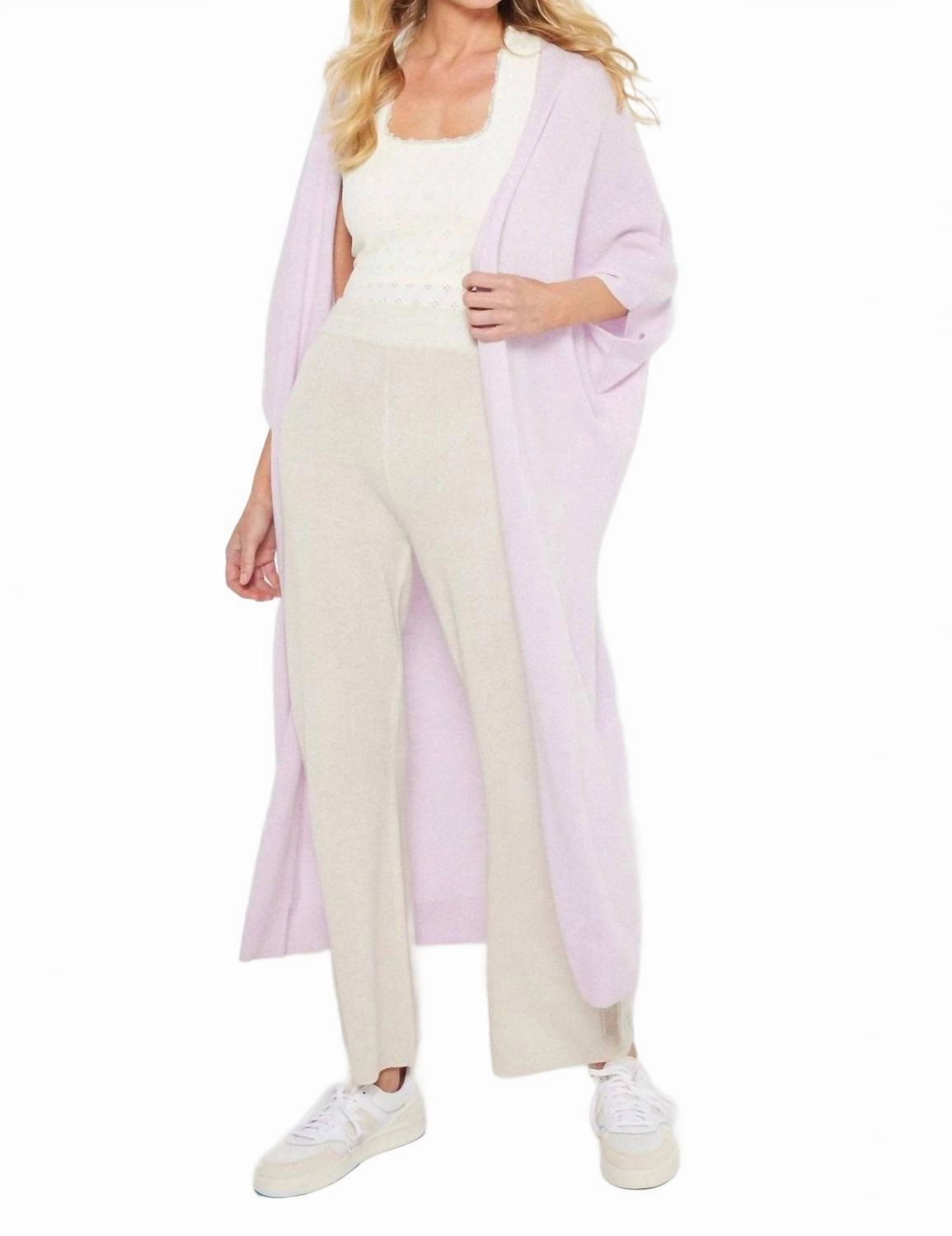 Uptown Duster Cardigan In Iced Lilac Colorfast Dye Method