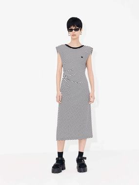 Fashion Layers Noble Aura Gathered Waist Stripe Dress