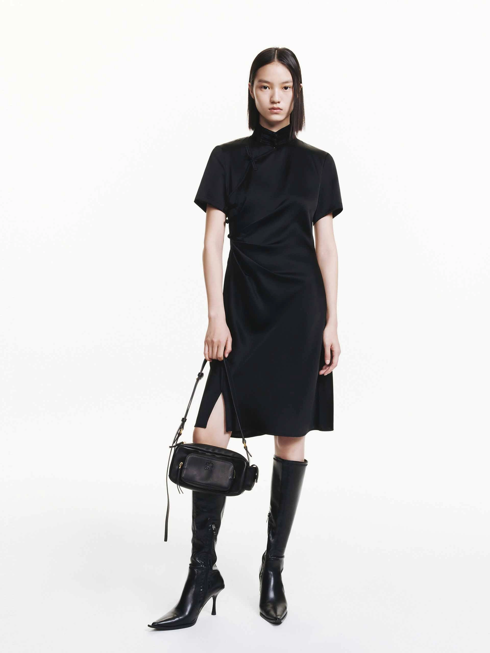 Side Pleated Satin Dress Easy Draping