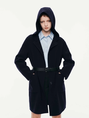 With Belt Hooded Coat Noise Reduction Design Drop Tail Hem