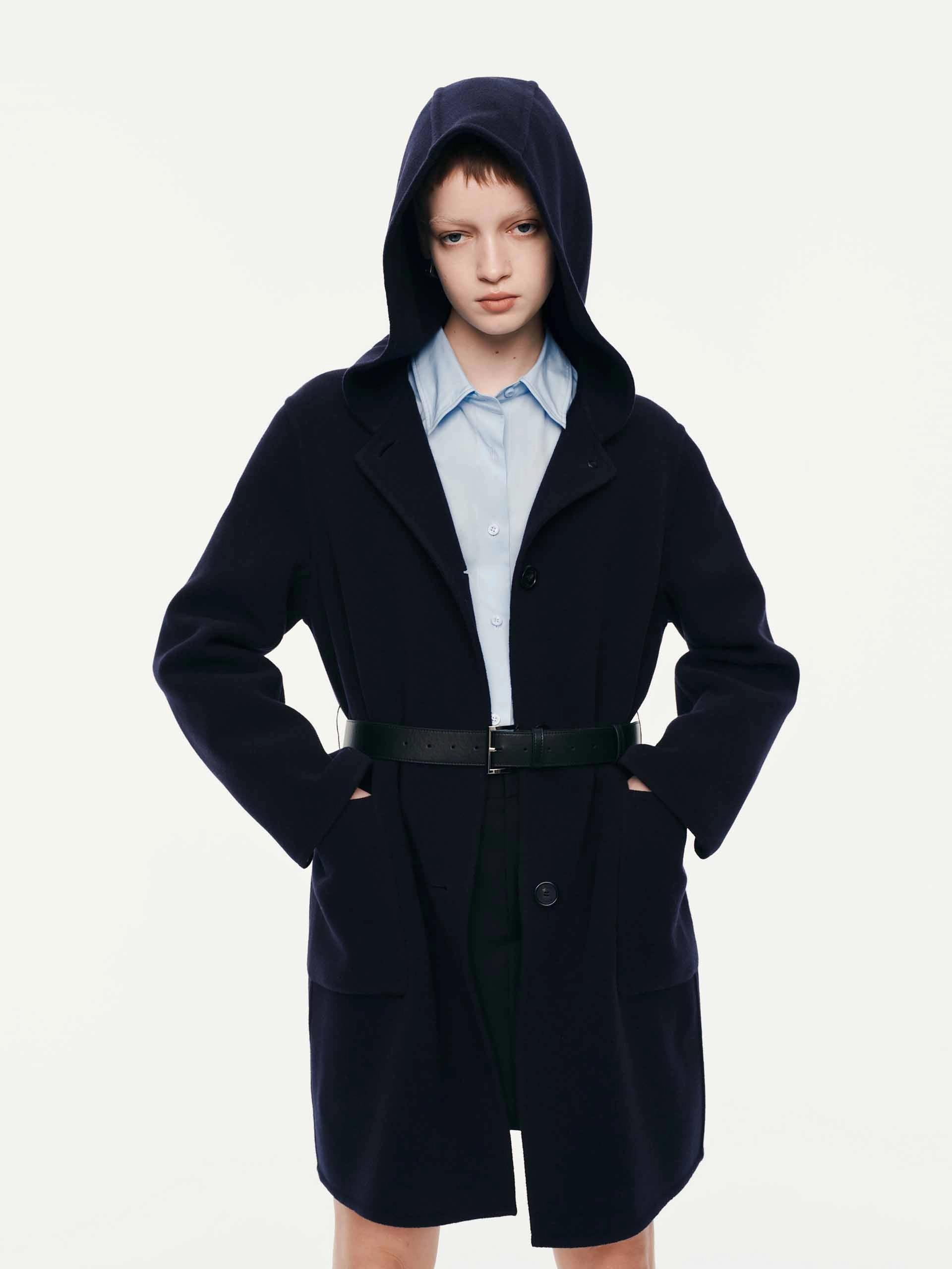 With Belt Hooded Coat Non Chafing Neckline