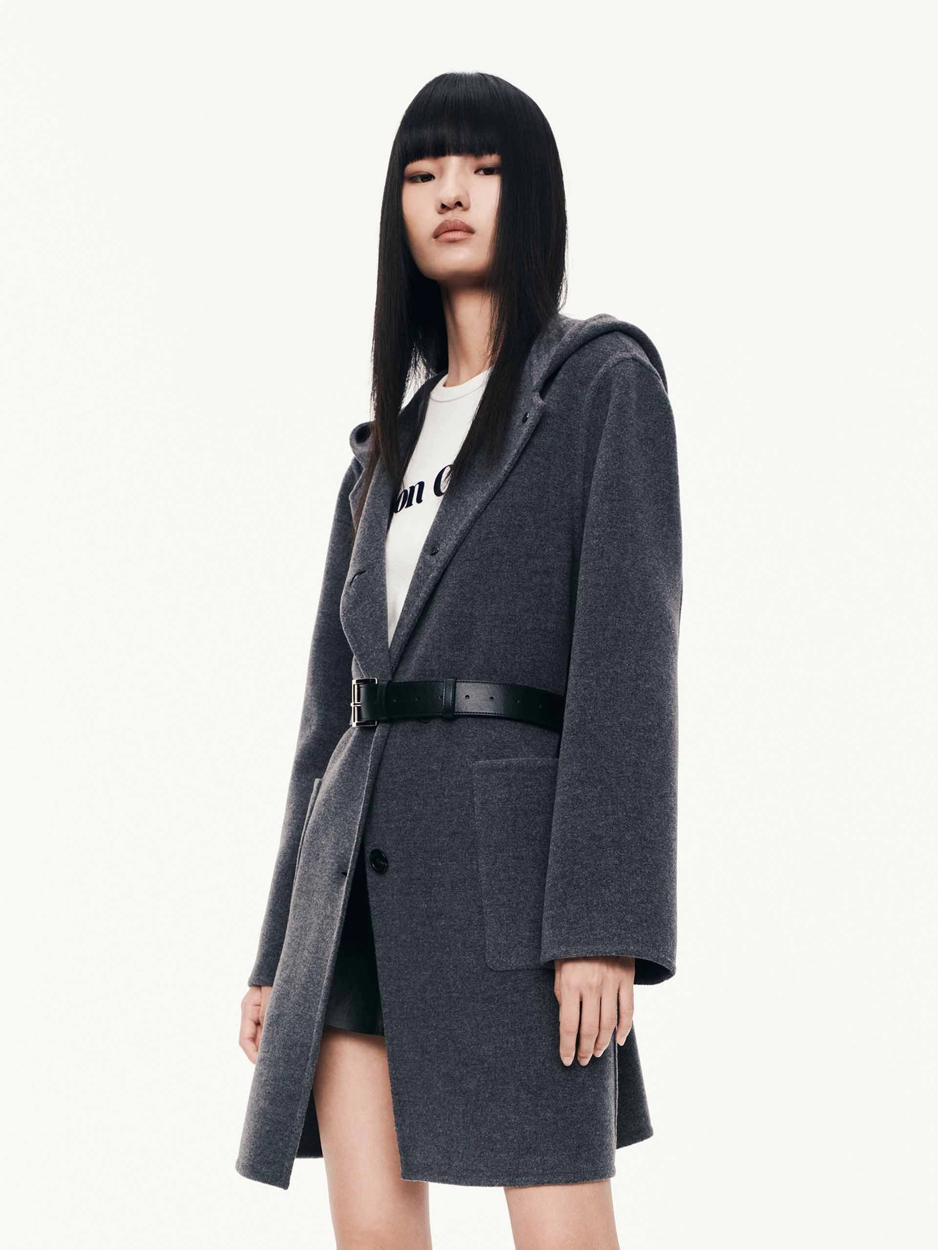 With Belt Hooded Coat NonBulkyLayering Compression Panels