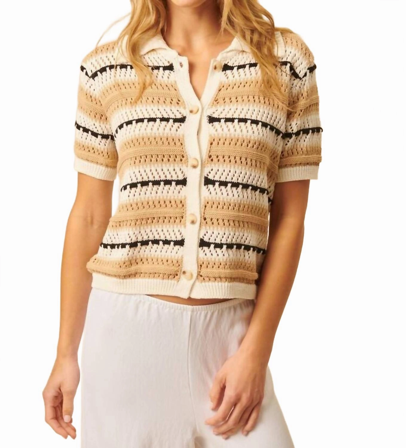 Makai Short Sleeve Cardigan In Panorama Smart Look