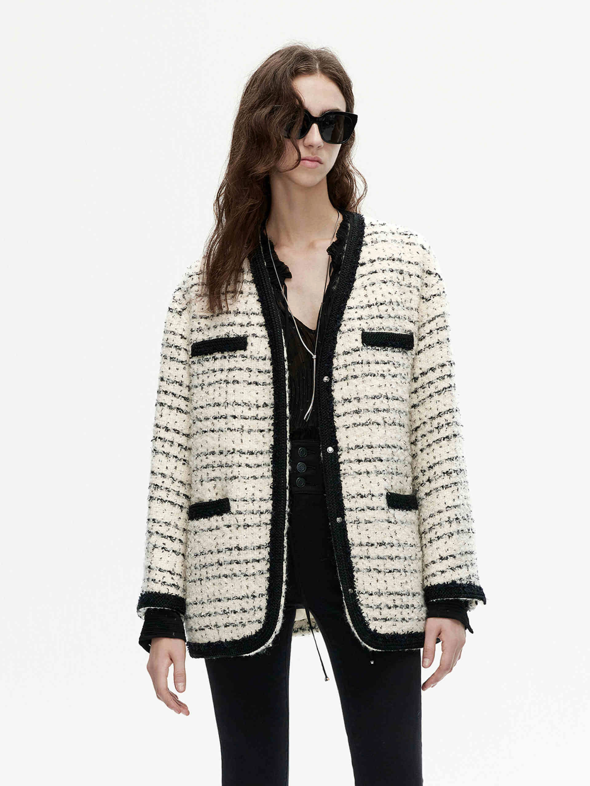 MultiPocketStyle Marled Tweed Puffer Coat