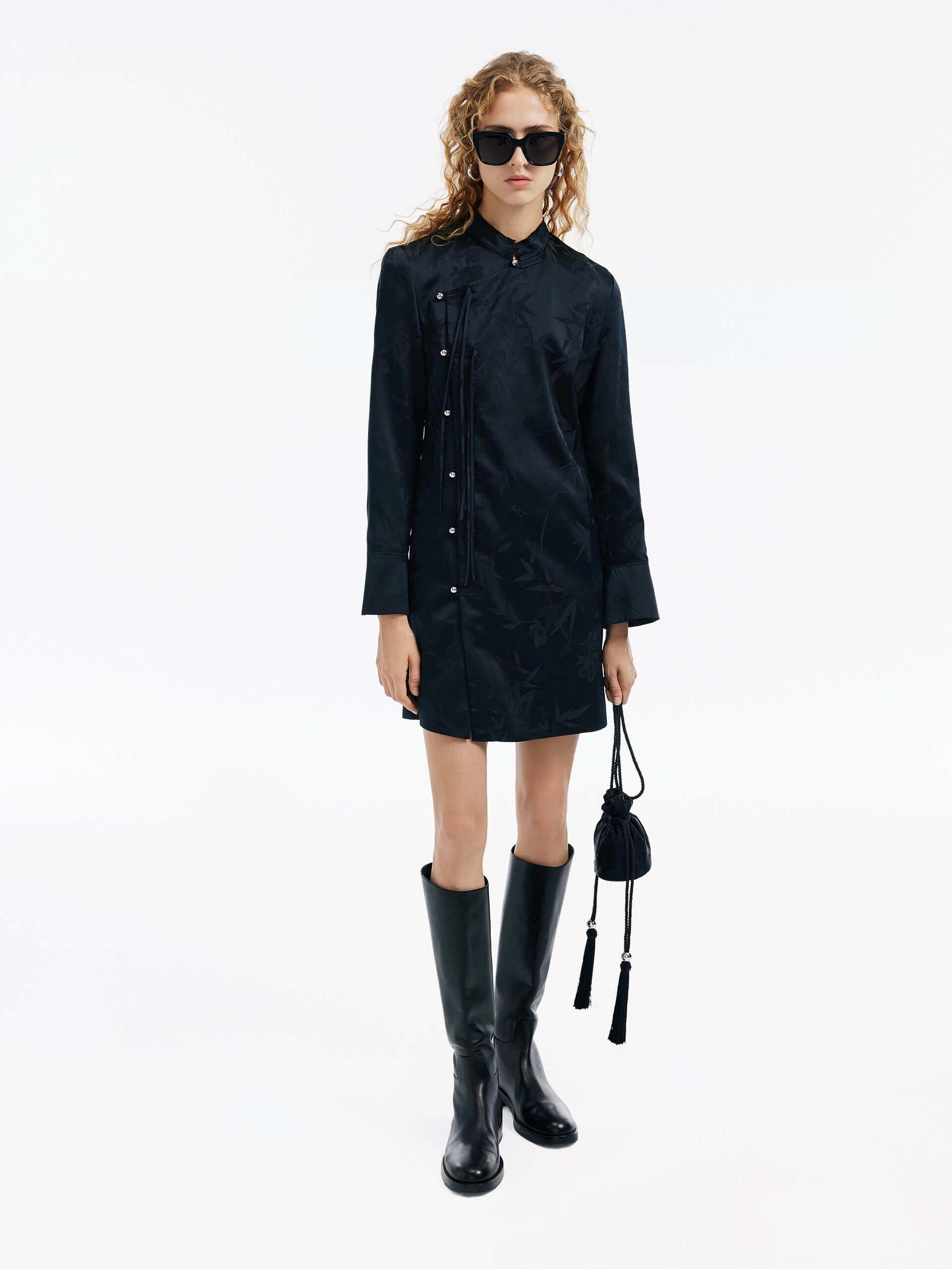 Silk Blend Jacquard Dress Slimming Shape Street Mood