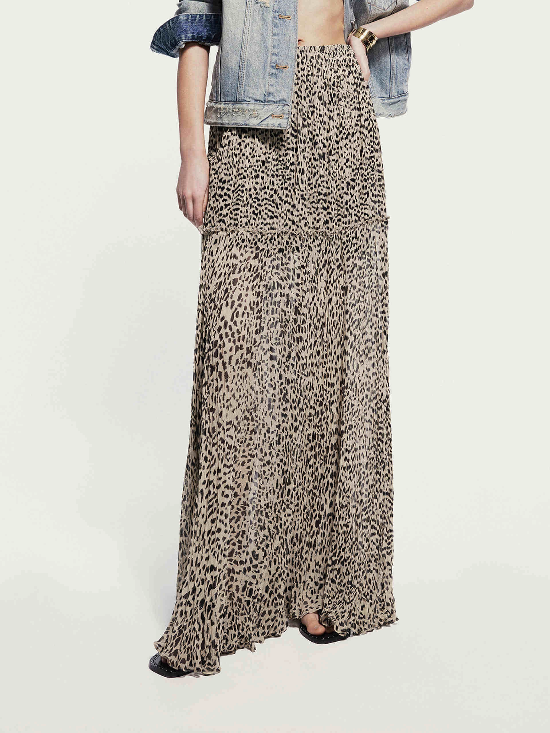 Maxi Leopard Print Skirt Flexible Material