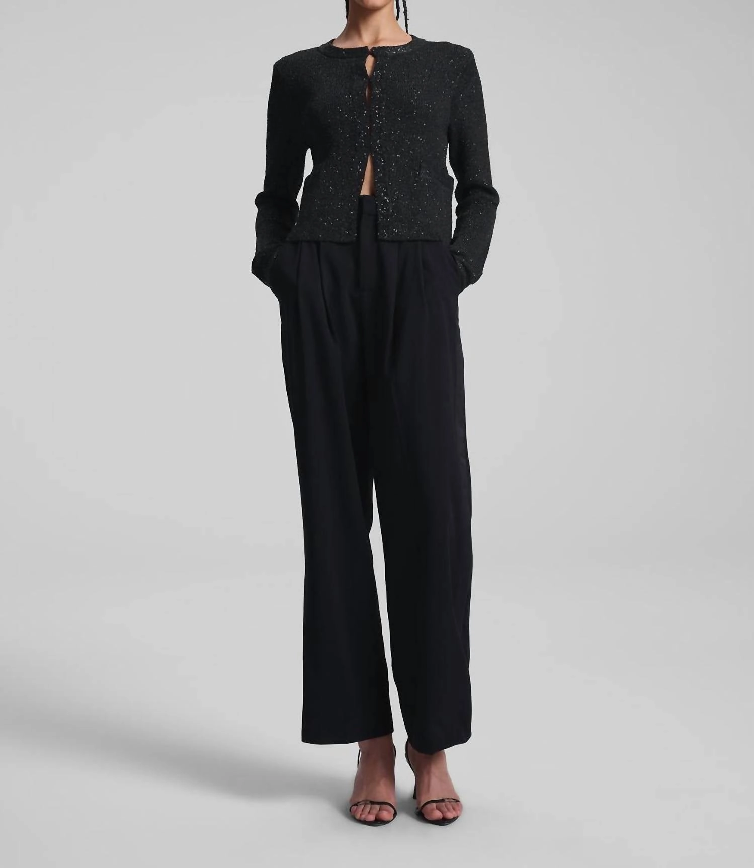 Snuggly Knitwear Meg Sequin Embellished Cardigan In Black