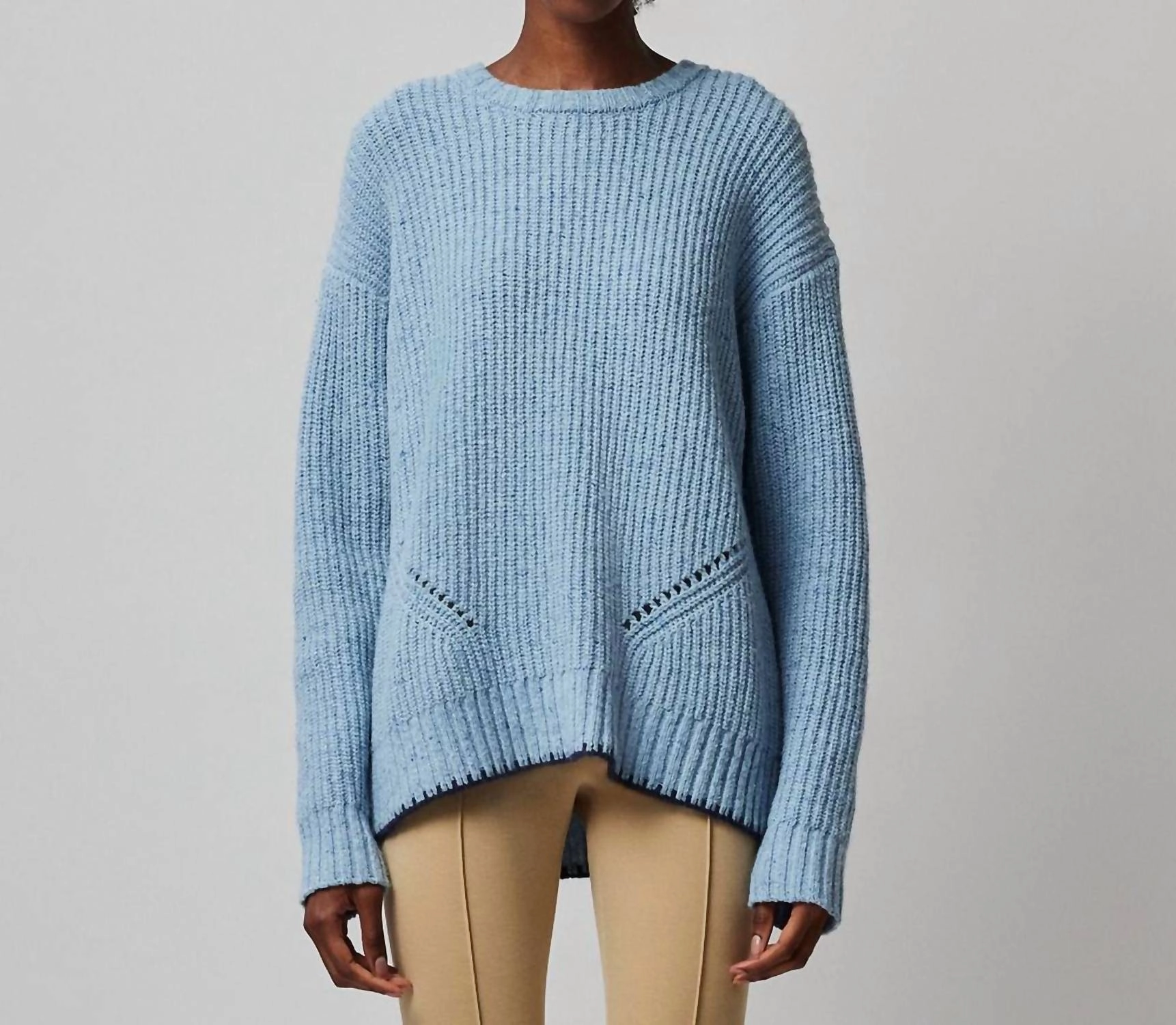 Merino Blend Crew Neck Sweater In Heather Denim Blue Functional Fashion Timeless Knit
