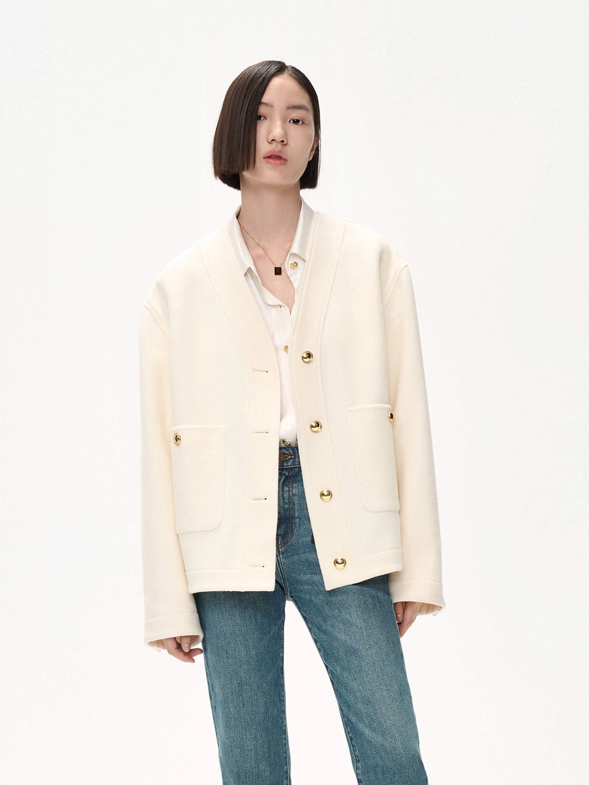 Merino Wool Collarless Jacket Modular Attachment System
