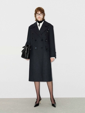 Merino Wool Sequin Coat Button Fastenings Layered Collar Design
