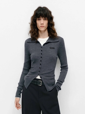 Merino Wool Slim Cardigan Trendy Shirt