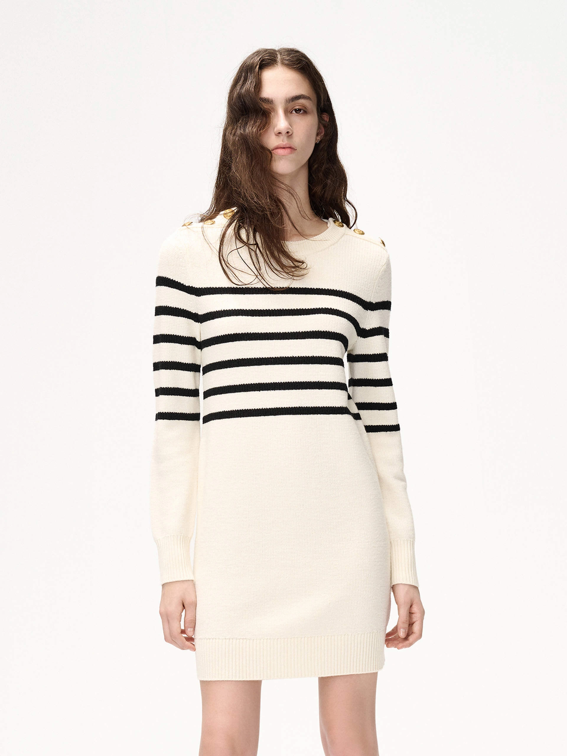 Soft Texture Unique Print Merino Wool Stripes Dress
