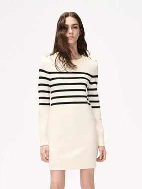 Merino Wool Stripes Dress Relax Style