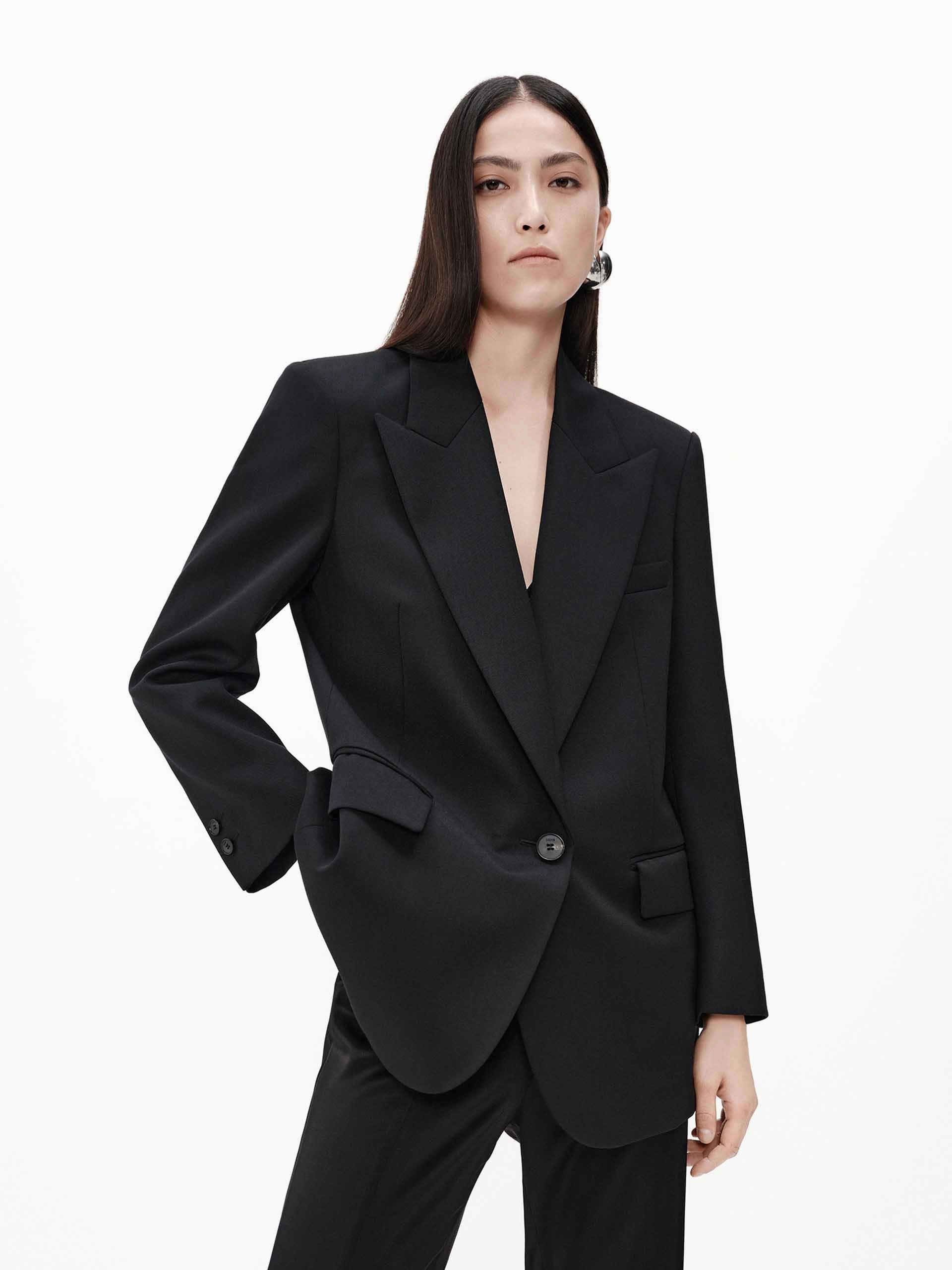 Layered Insulation Bomber Cut Merino Wool Structured Blazer