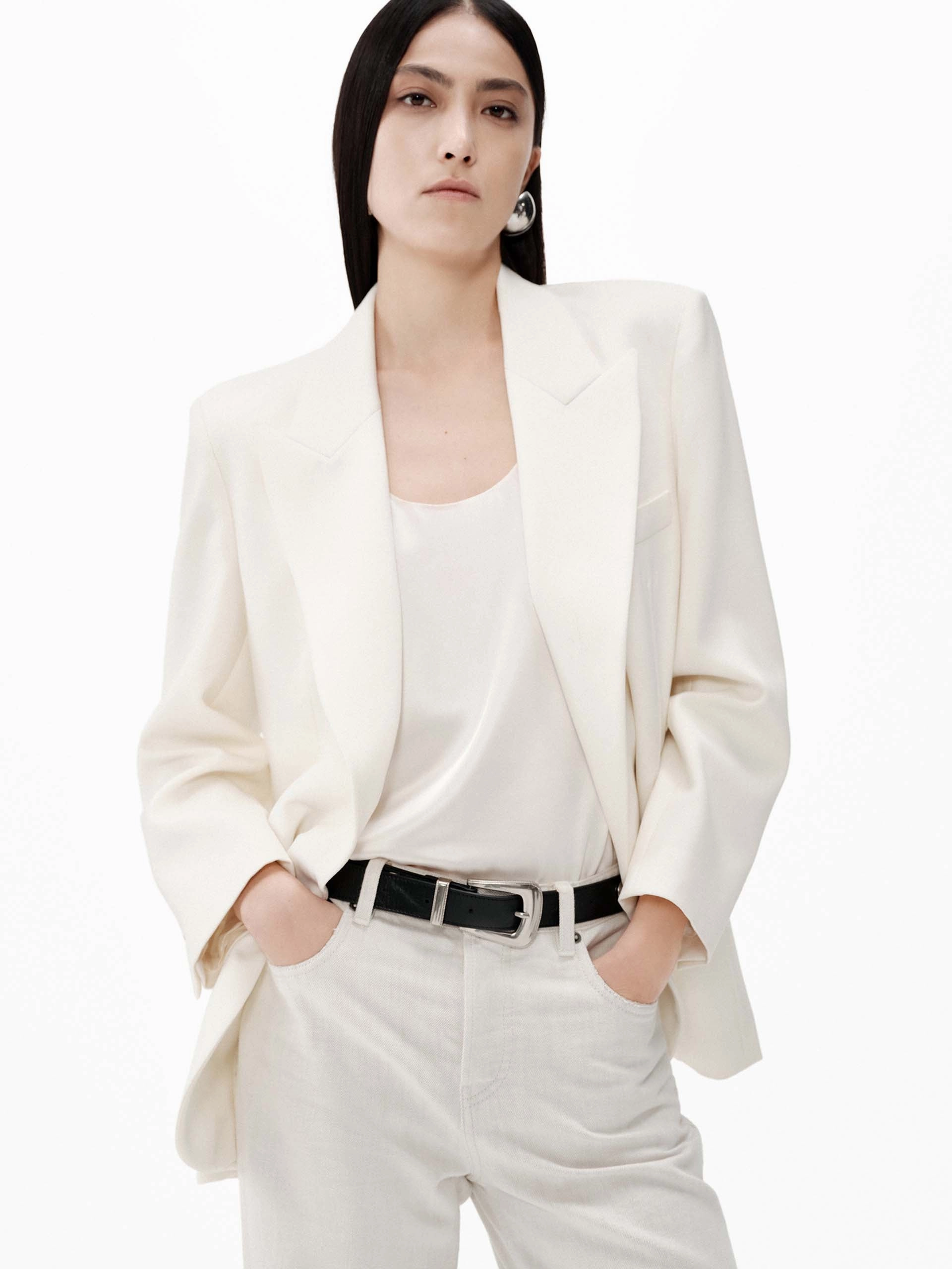Merino Wool Structured Blazer Travel Layer Seamless Technology