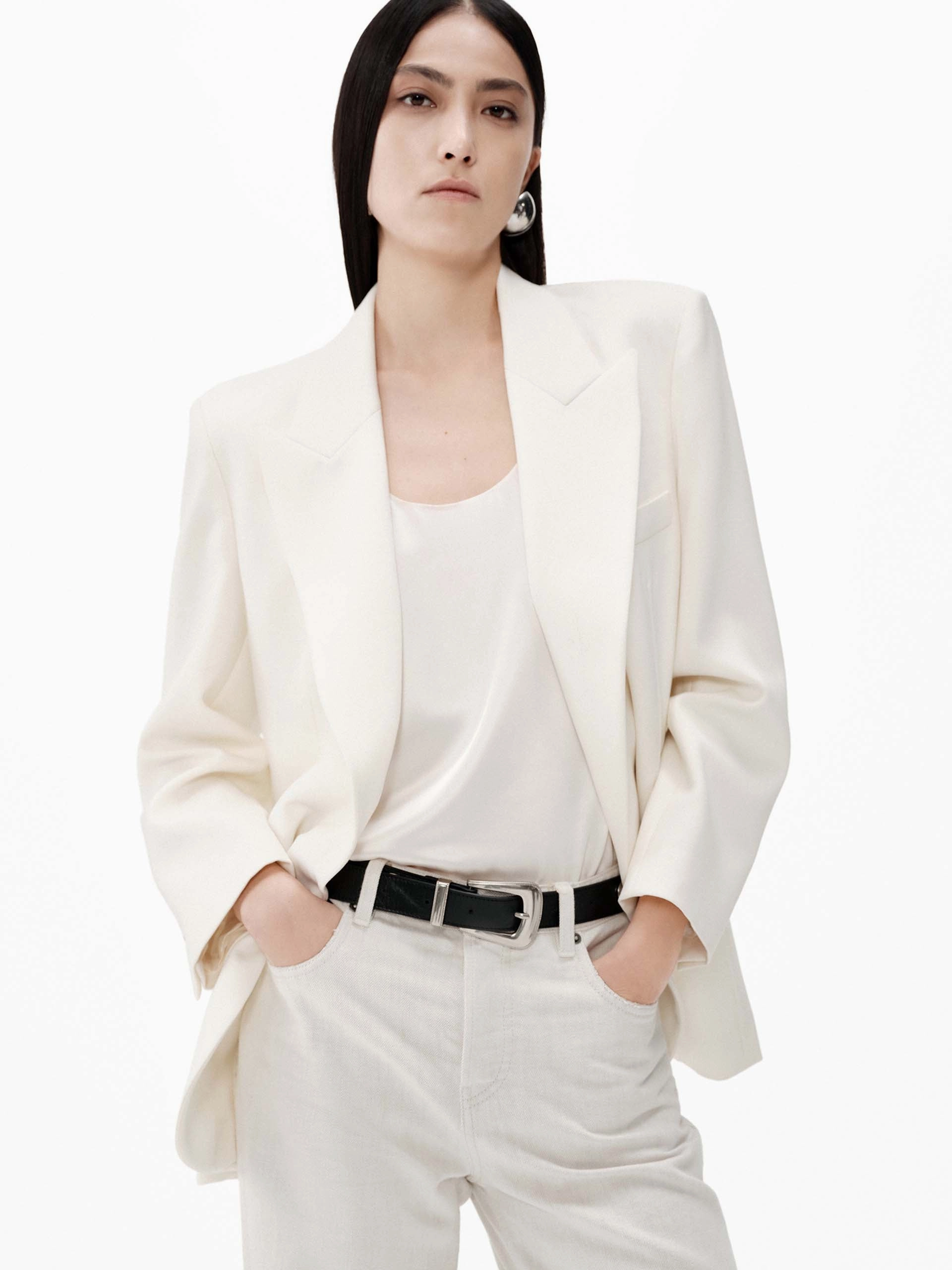 Merino Wool Structured Blazer Detachable Layers Reinforced Shoulder Panels