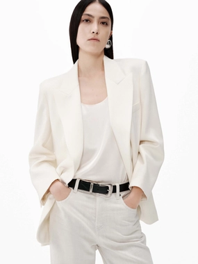Merino Wool Structured Blazer Detachable Layers Reinforced Shoulder Panels
