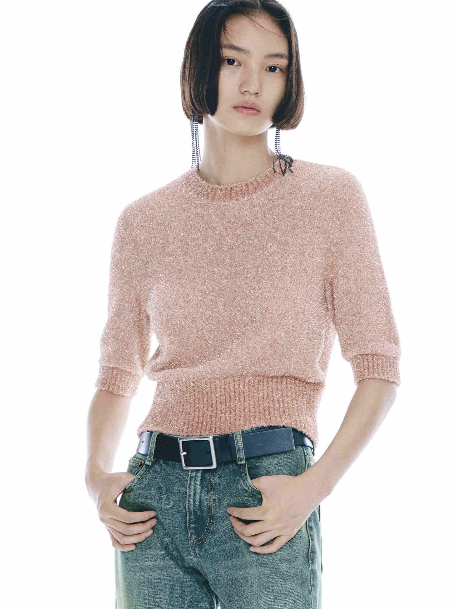 TemperatureRegulating Material Airflow Mesh Panel Ribbed Trim Knitted Top