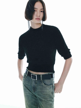 Unstructured Silhouette Ribbed Trim Knitted Top