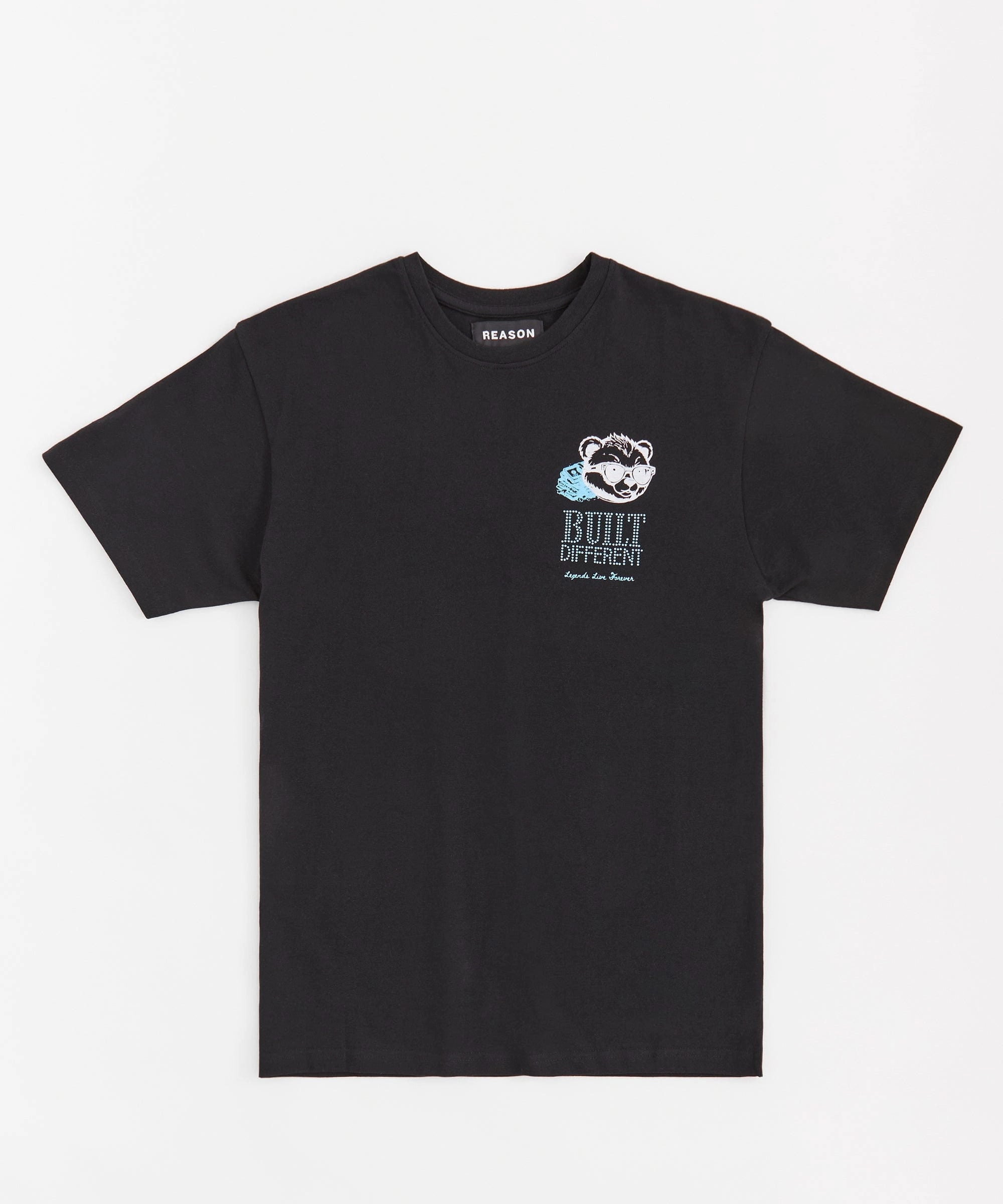 Built Different Rhinestone Short Sleeve Tee - Black Full Coverage Fit