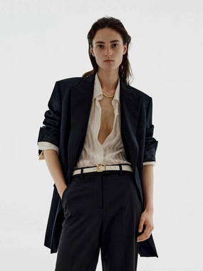 Reflective Trim Compression Fit Metal Double Breasted Blazer