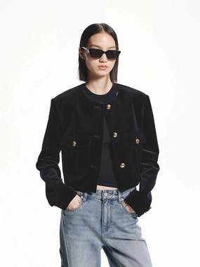Quick drying material Metallic Button Cropped Jacket
