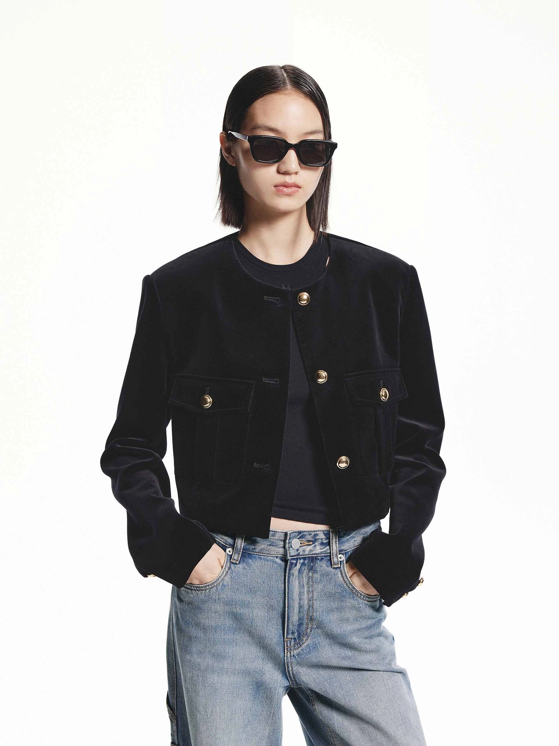 Quick drying material Metallic Button Cropped Jacket