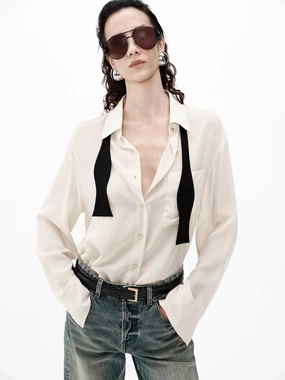Metallic Button Silk Shirt Adjustable Cuff System