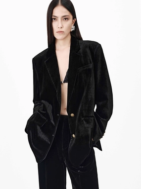 Metallic Button Velvet Blazer Modern Fit slim cut